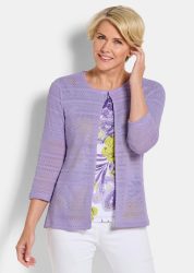 Leichte Shirtjacke in Ajourstrick-Optik - flieder - Gr. 20 von Goldner Fashion