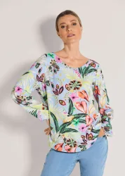 Bluse mit grossen Blüten - hellblau / gemustert - Gr. 50 von Goldner Fashion