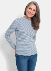 Langarmshirt mit Ringel und Stehkragen - blau / cremeweiss / geringelt - Gr. 23 von Goldner Fashion