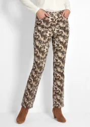 Hose LOUISA im Jeans-Look mit Blätterprint - beige / gemustert - Gr. 255 von Goldner Fashion