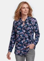 Jersey-Shirt mit Knotendetail - lila / gemustert - Gr. 20 von Goldner Fashion