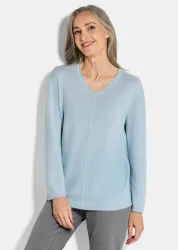Kaschmirpullover mit V-Ausschnitt - hellblau - Gr. 19 von Goldner Fashion