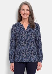 Pflegeleichte Jerseybluse mit All-Over-Print - rauchblau / gemustert - Gr. 23 von Goldner Fashion