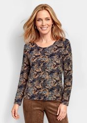 Jersey-Shirt mit Paisley-Print und Hahnentritt - marine / camel / gemustert - Gr. 22 von Goldner Fashion