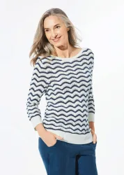Strickpullover mit 3/4-Arm - cremeweiss / gemustert - Gr. 25 von Goldner Fashion