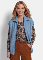 Strickweste mit Pailletten und Umlegekragen - blau / méliert - Gr. 21 von Goldner Fashion