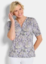 Jersey-Shirt mit Reissverschluss am Ausschnitt - flieder / grün / gemustert - Gr. 24 von Goldner Fashion