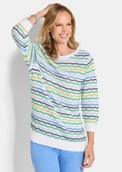 Pflegeleichter Strickpullover mit Wellenmuster - blau / grün / gemustert - Gr. 42 von Goldner Fashion