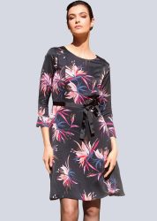 Kleid mit Bindegürtel - schwarz / geblümt - Gr. 34 von Goldner Fashion