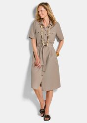 Safarikleid aus Baumwolle und Leinen - stein - Gr. 22 von Goldner Fashion