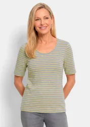 Streifenshirt mit Glanzgarn - gelb / grau / geringelt - Gr. 23 von Goldner Fashion