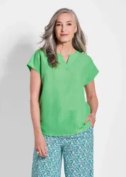 Bluse aus Baumwoll-Leinen-Mischung - hellgrün - Gr. 19 von Goldner Fashion