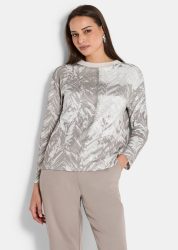 Sweatshirt mit Glitzersteinbordüre - taupe / beige - Gr. 46 von Goldner Fashion