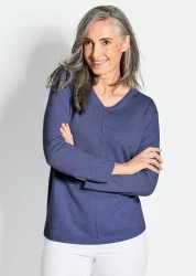 Kaschmirpullover mit V-Ausschnitt - marine - Gr. 21 von Goldner Fashion