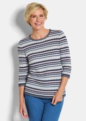 Jacquard-Pullover in Ringel-Optik - marine / gemustert - Gr. 23 von Goldner Fashion
