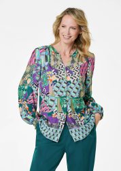 Druckbluse mit Patchmuster - dunkelgrün / gemustert - Gr. 20 von Goldner Fashion