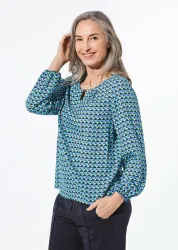 Druckbluse aus reiner Viskose - marine / gemustert - Gr. 48 von Goldner Fashion