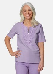 Rundhalsshirt mit Häkelspitze - flieder - Gr. 19 von Goldner Fashion