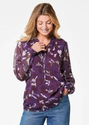 Chiffonbluse mit Gummibündchen - beere / gemustert - Gr. 19 von Goldner Fashion