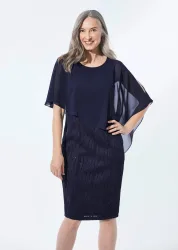 Festliches Kleid mit feinem Chiffonüberwurf - marine - Gr. 20 von Goldner Fashion