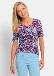 Jersey-Shirt mit Animal Print - hellblau / pink / gemustert - Gr. 24 von Goldner Fashion