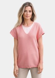 Baumwollpullover mit V-Ausschnitt und Halbarm - rosé - Gr. 22 von Goldner Fashion