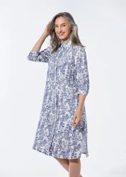 Leinenkleid - marine / weiss / gemustert - Gr. 19 von Goldner Fashion