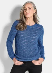 Pullover mit Ajour und Rippenstrick - royalblau - Gr. 38 von Goldner Fashion