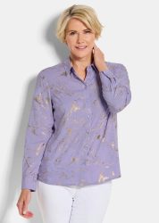 Hemdbluse mit Metallic Print - flieder / gemustert - Gr. 44 von Goldner Fashion