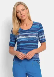 Viskoseshirt mit farbintensivem Streifenmuster - blau / gestreift - Gr. 54 von Goldner Fashion
