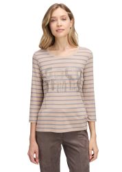 Ringelshirt mit Glitzerdruck - beige / grau - Gr. 38 von Goldner Fashion