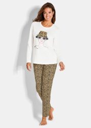Pyjama mit Animal Print - cremeweiss / camel / schwarz - Gr. 44/46 von Goldner Fashion