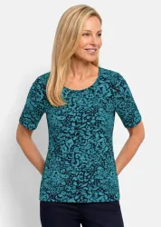 Viskoseshirt mit Leo Print - türkis / marine / gemustert - Gr. 20 von Goldner Fashion