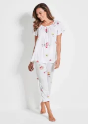 Halbarm-Pyjama mit Blütendruck - weiss / bunt / gemustert - Gr. 38 von Goldner Fashion