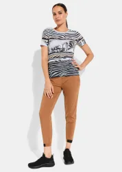 Jersey-Shirt mit Animal Print - weiss / schwarz / beige - Gr. 36 von Goldner Fashion