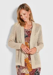 Strickjacke in feinem Ajour-Lochmuster - beige - Gr. 50 von Goldner Fashion