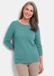 Pullover aus Baumwolle mit 3/4-Ärmeln - graugrün - Gr. 19 von Goldner Fashion