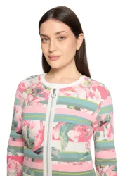 Gerippte Shirtjacke mit 2-Wege-Reissverschluss - cremeweiss / rosé - Gr. 48 von Goldner Fashion