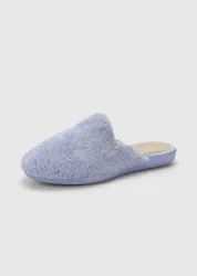 Plüsch-Pantoffeln mit Kautschuk-Sohle - hellblau - Gr. 36 von Goldner Fashion