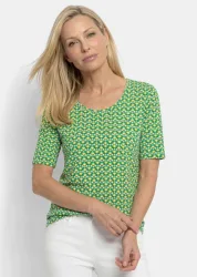 Viskoseshirt mit geometrischem Minimal-Print - grün / gemustert - Gr. 20 von Goldner Fashion