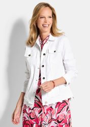 Jeansjacke mit Blumenborte - weiss - Gr. 46 von Goldner Fashion