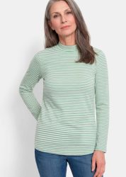 Langarmshirt mit Ringel und Stehkragen - hellgrün / cremeweiss / geringelt - Gr. 54 von Goldner Fashion