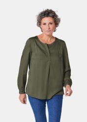 Figurschmeichelnde Schlupfbluse mit modischer Kragenverarbeitung - khaki - Gr. 21 von Goldner Fashion