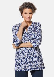 Figurschmeichelndes Drucktunika-Shirt - marine / geblümt - Gr. 20 von Goldner Fashion