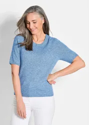 Halbarmpullover mit Rundhals aus Kaschmir - blau - Gr. 20 von Goldner Fashion