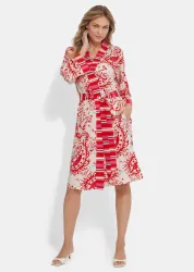 Morgenmantel im farbharmonischen Mustermix - rot / pink / cremeweiss / gemustert - Gr. 19 von Goldner Fashion