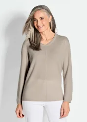 Kaschmirpullover mit V-Ausschnitt - beige - Gr. 20 von Goldner Fashion