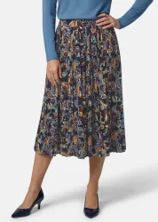 Plisseejupe mit Paisley-Muster in Midi-Länge - marine / bunt / gemustert - Gr. 21 von Goldner Fashion