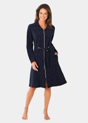 Nicki-Hausmantel mit Reißverschluß - marine - Gr. 21 von Goldner Fashion