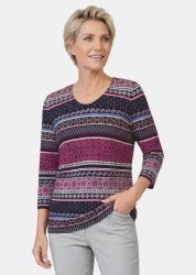 Bequemes Jersey-Shirt mit 3/4-Arm - marine / gemustert - Gr. 24 von Goldner Fashion